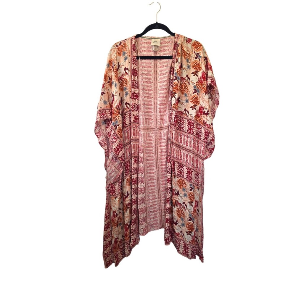 Knox Rose Floral Open-Front Multicolor Boho Kimono Size M/L